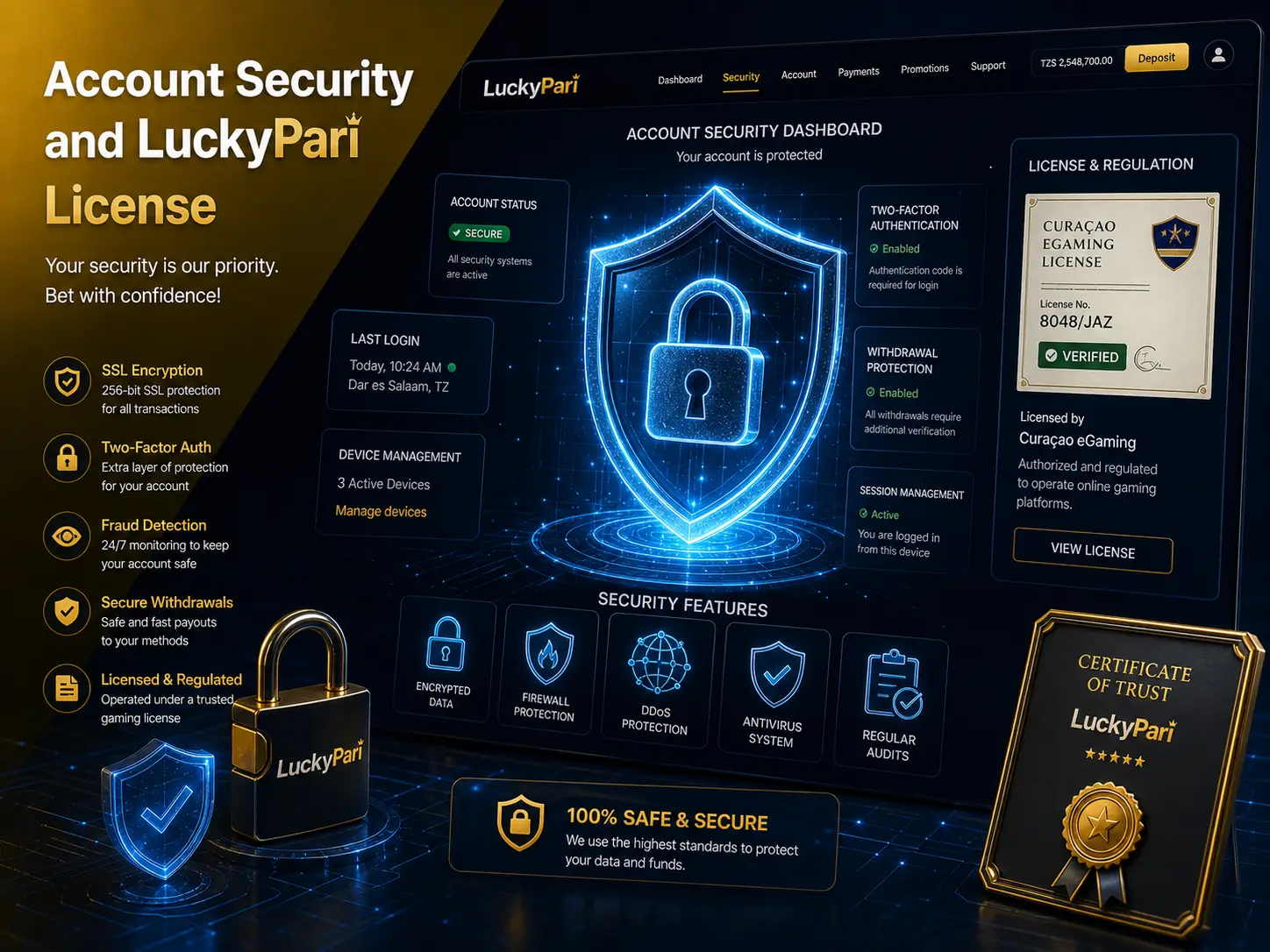 Account Security and LuckyPari License